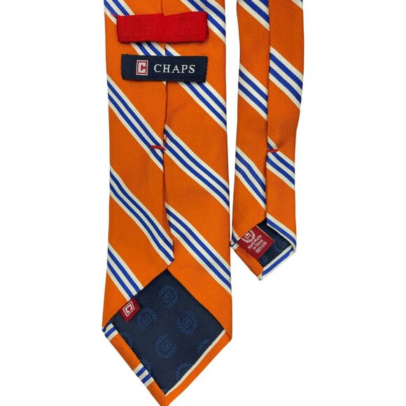 Chaps Vintage Tie 100% Silk Striped Repp Regimental Orange Blue - Picture 4 of 6